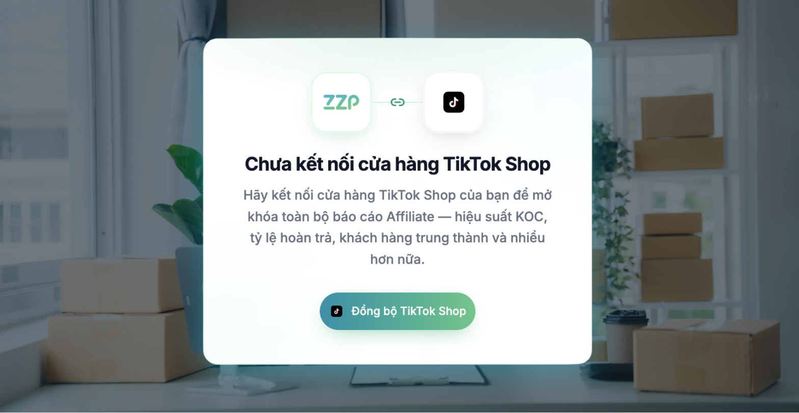 Màn hình kết nối cửa hàng TikTok Shop với ZZP